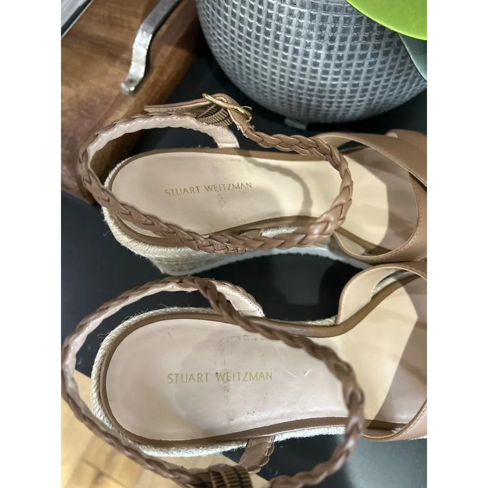 Stuart Weitzman Mykonos Espadrille Braided Leather Wedge Sandal Brown Womens  10 - Image 11