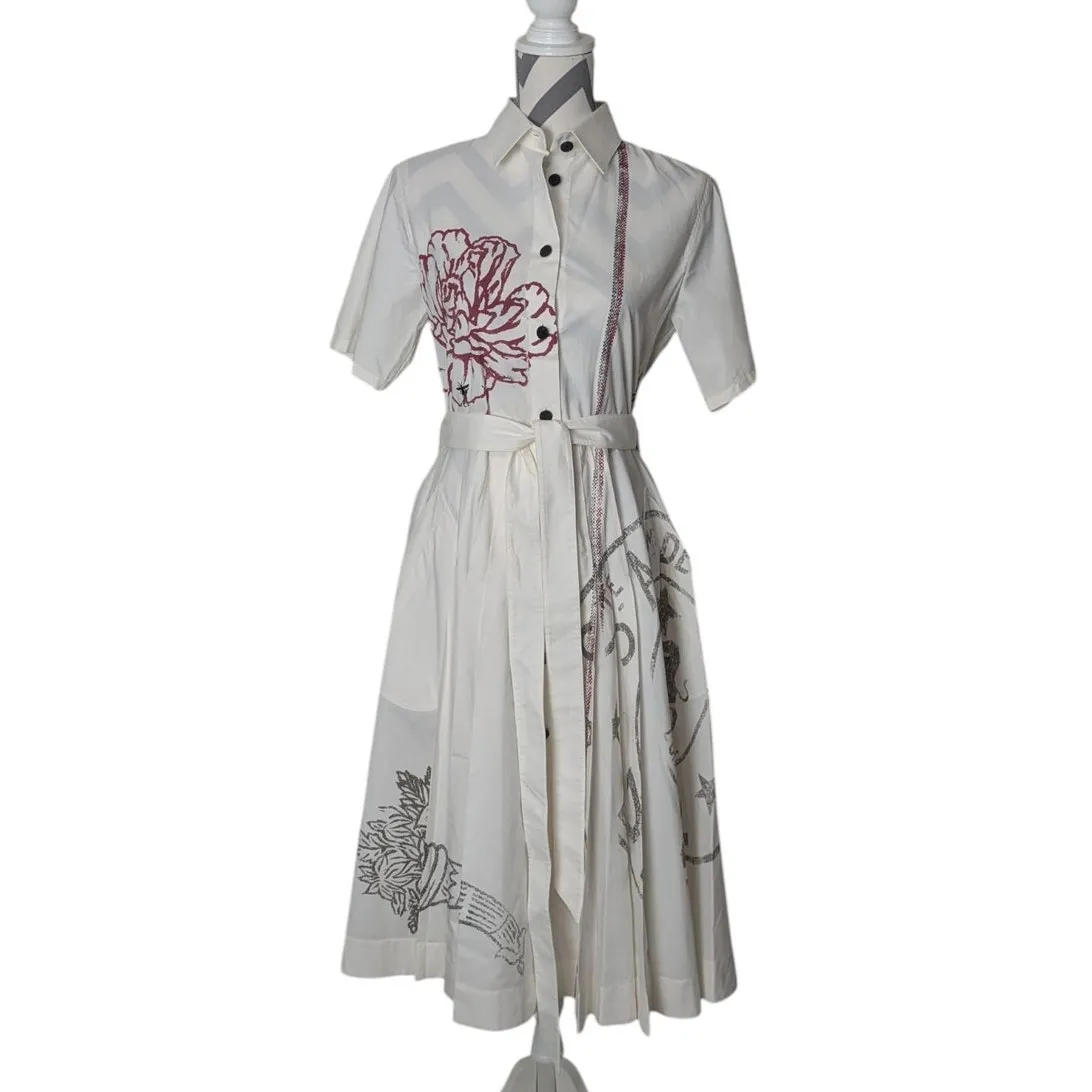 Christian Dior White Mid-Length Shirtdress Cotton Silk Blend with Motif 6 38 - Image 14