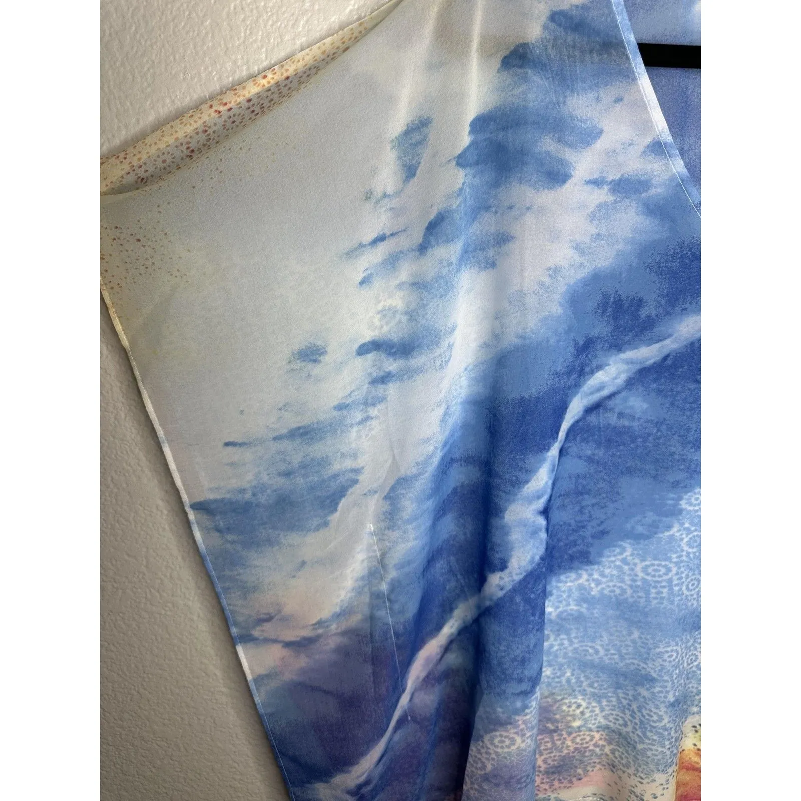 Chicos Poncho Top Womens Small Medium Blue Pink Sheer Chiffon V Neck Boho Flowy - Image 4