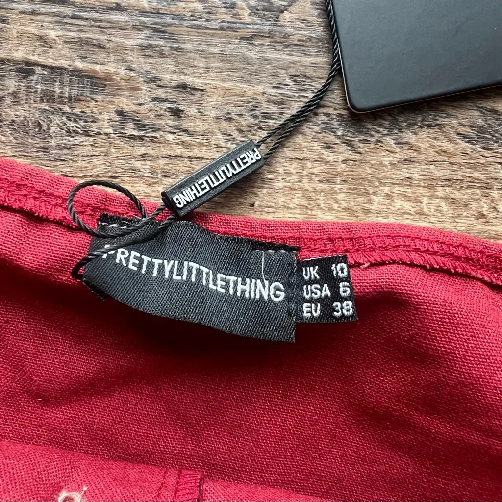 PrettyLittleThing Womens Red Long Sleeve Off The Shoulder Crop Top Size 6 NWT - Image 6