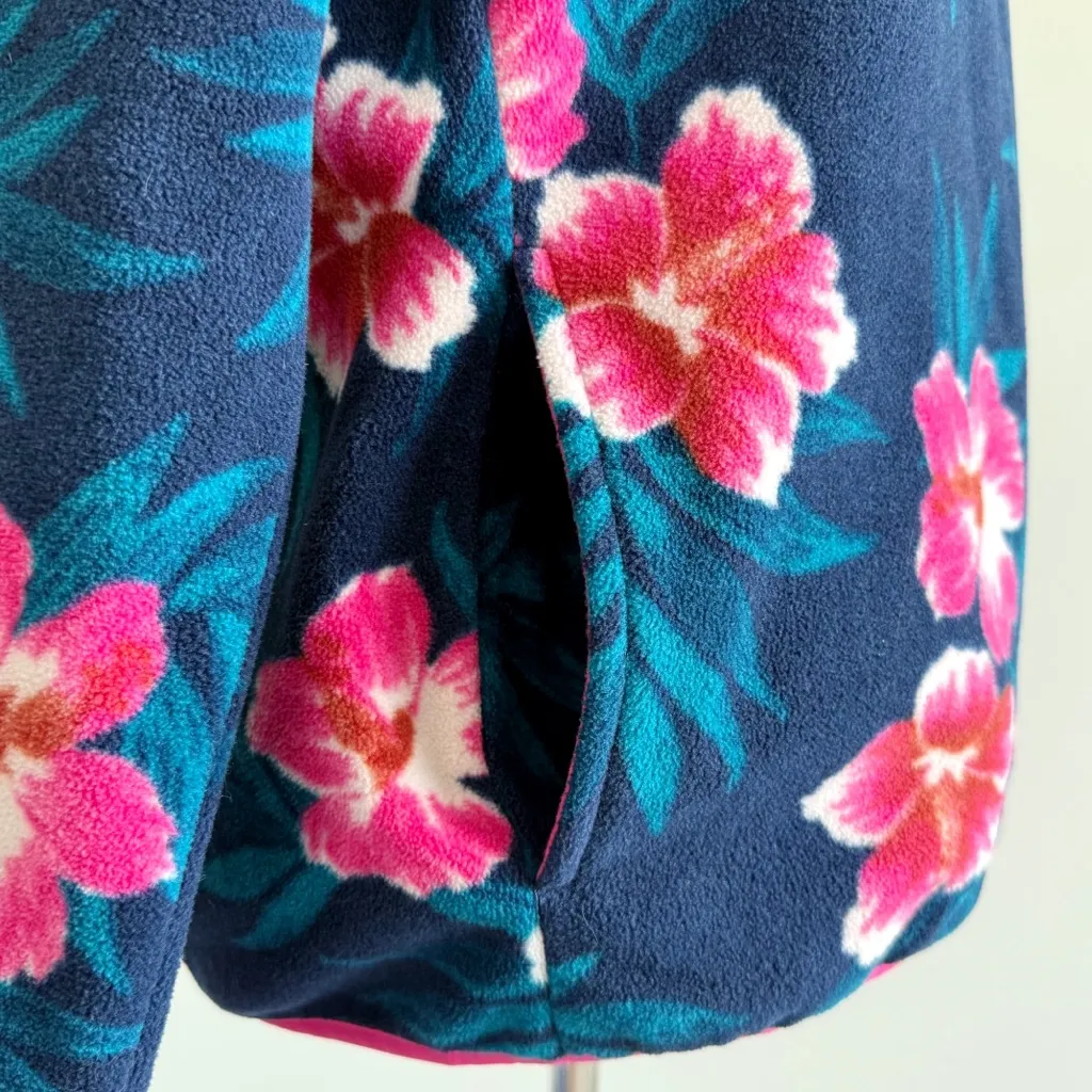 Lands’ End Quarter Snap Fleece Pullover Floral Tropical Flowers Womens Small - Image 6