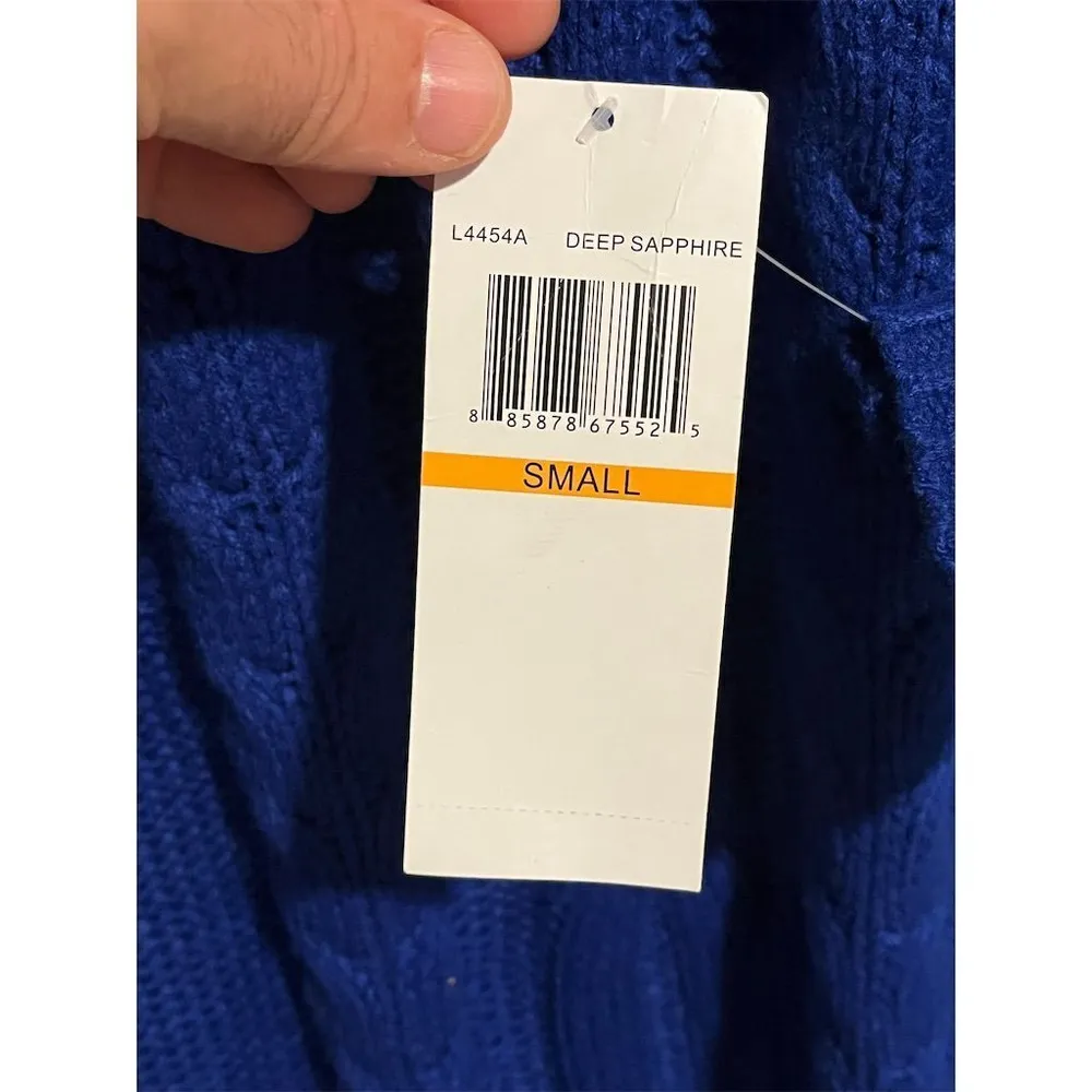 Nina Leonard Sweater Dress Women's Size S Cowl Neck Cable Knit Bright Blue NEW - Image 8