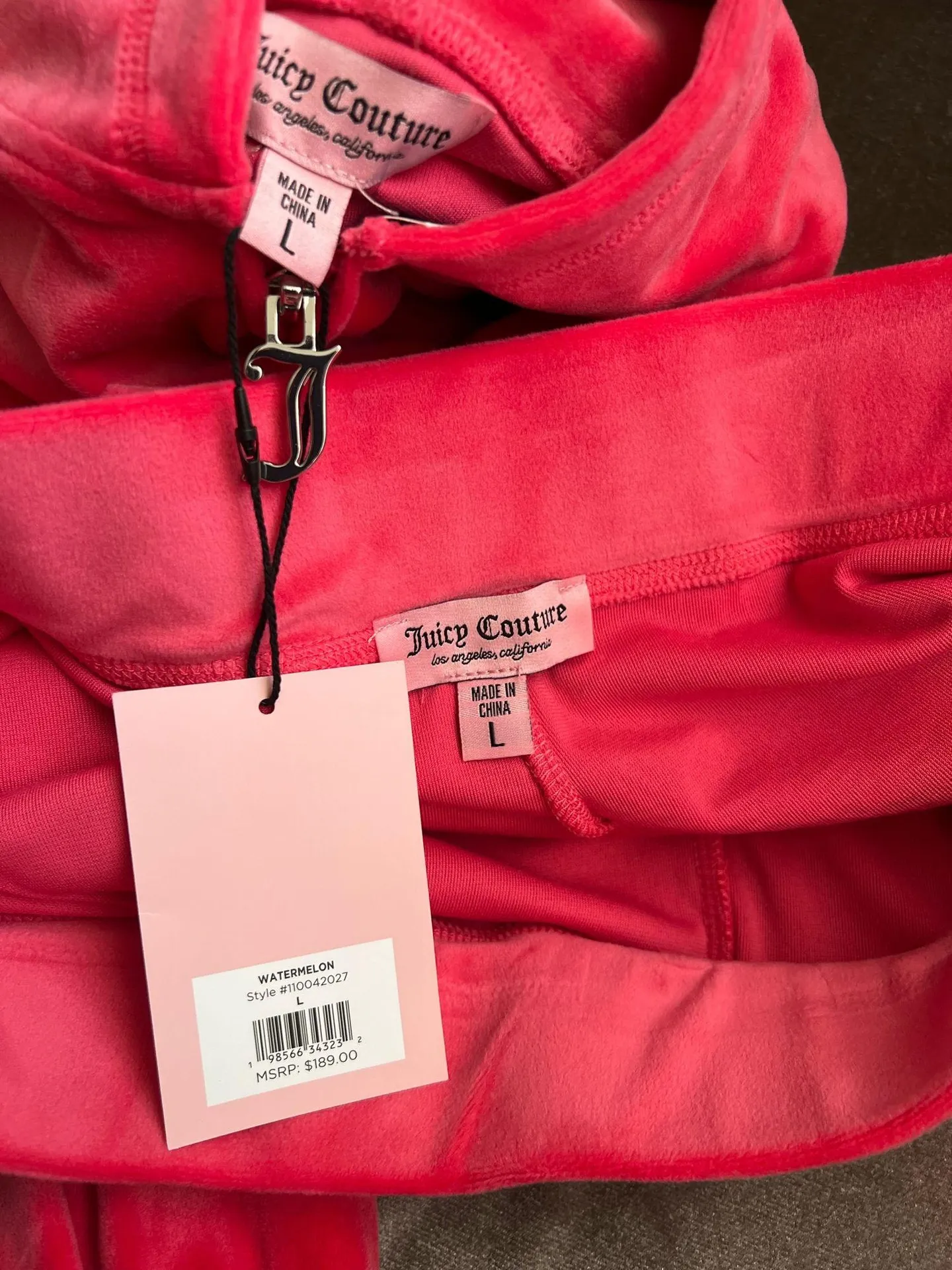 Size L  Juicy Couture Y2K Velour Bling Matching Shorts Set Watermelon pink - Image 5