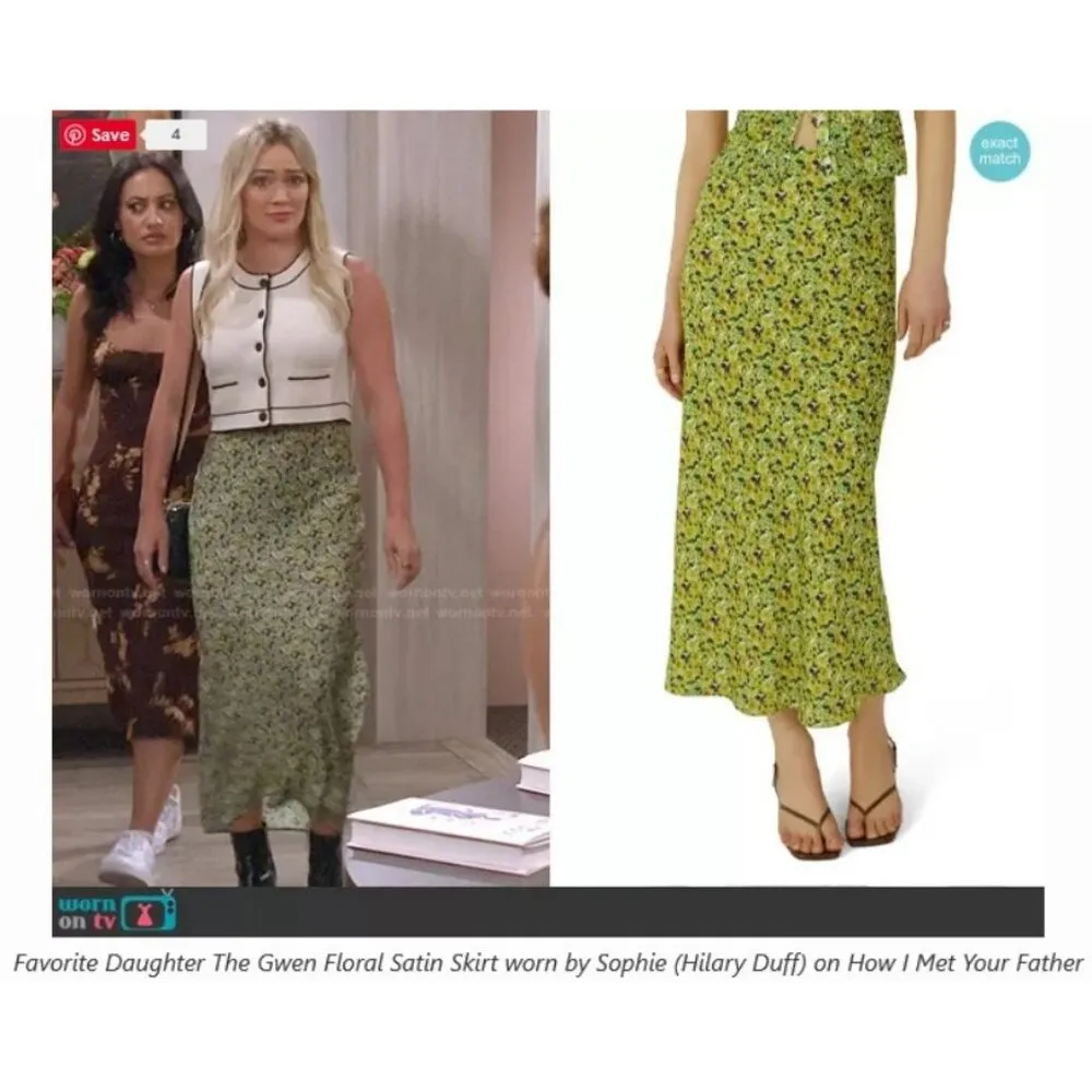 💕FAVORITE DAUGHTER💕 The Gwen Satin Midi Skirt ~ Green Floral Print XL NWOT - Image 12