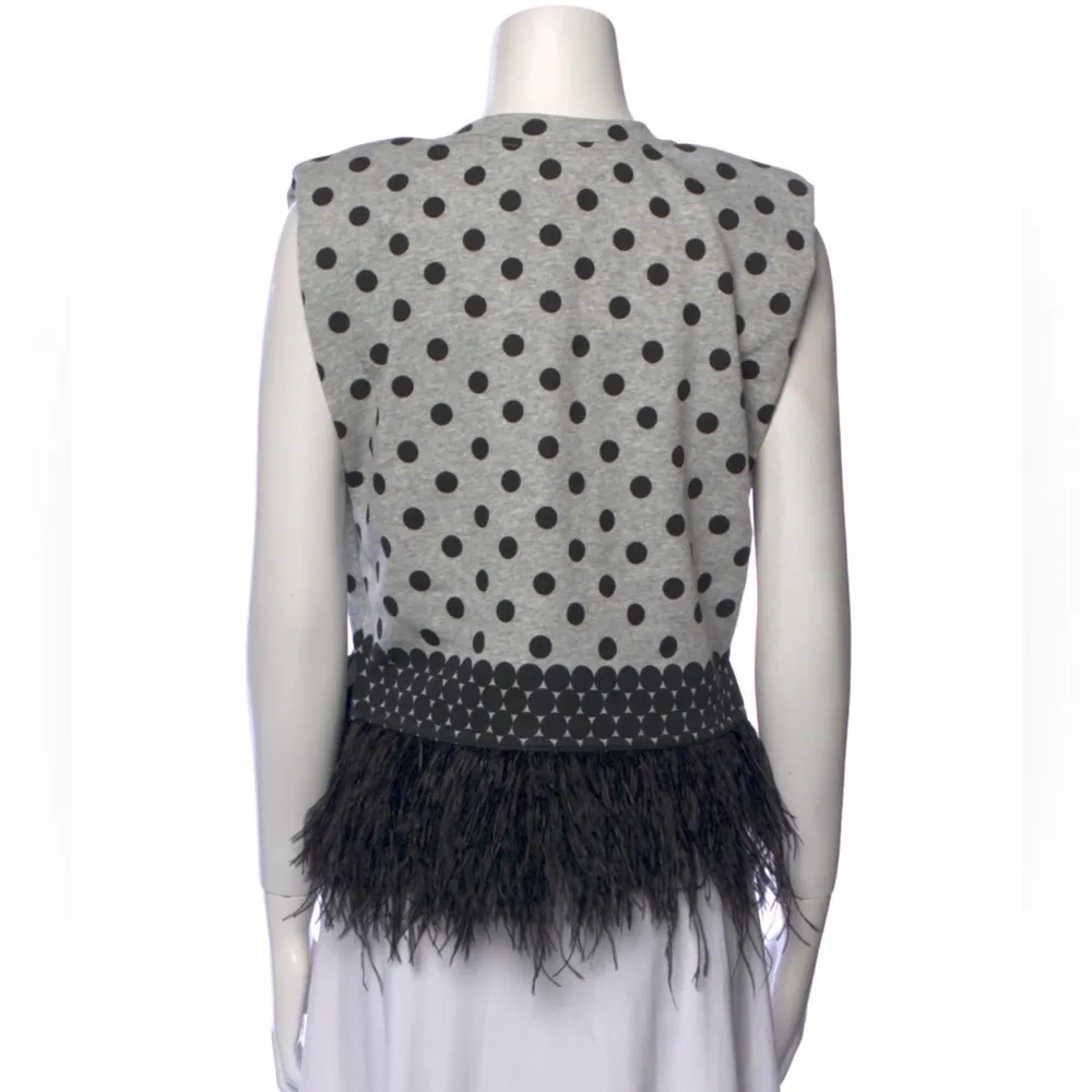 Seeing Double Tank Top Feather Hem Fringe Grey Black Polka Dots sz S - Image 7
