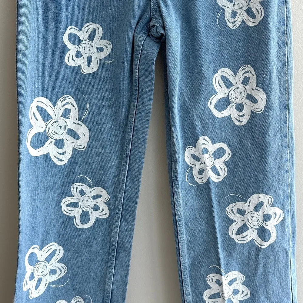 The Ragged Priest High Waist Straight Leg Denim Jeans Relaxed Fit Daisy Print - Image 6