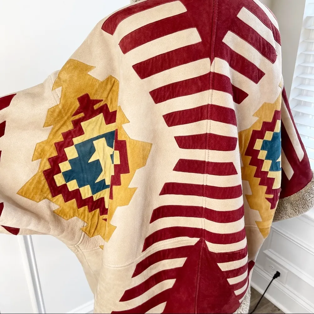 Vintage Customized Valentino‎ boutique aztec mesa leather shearling coat Large - Image 6