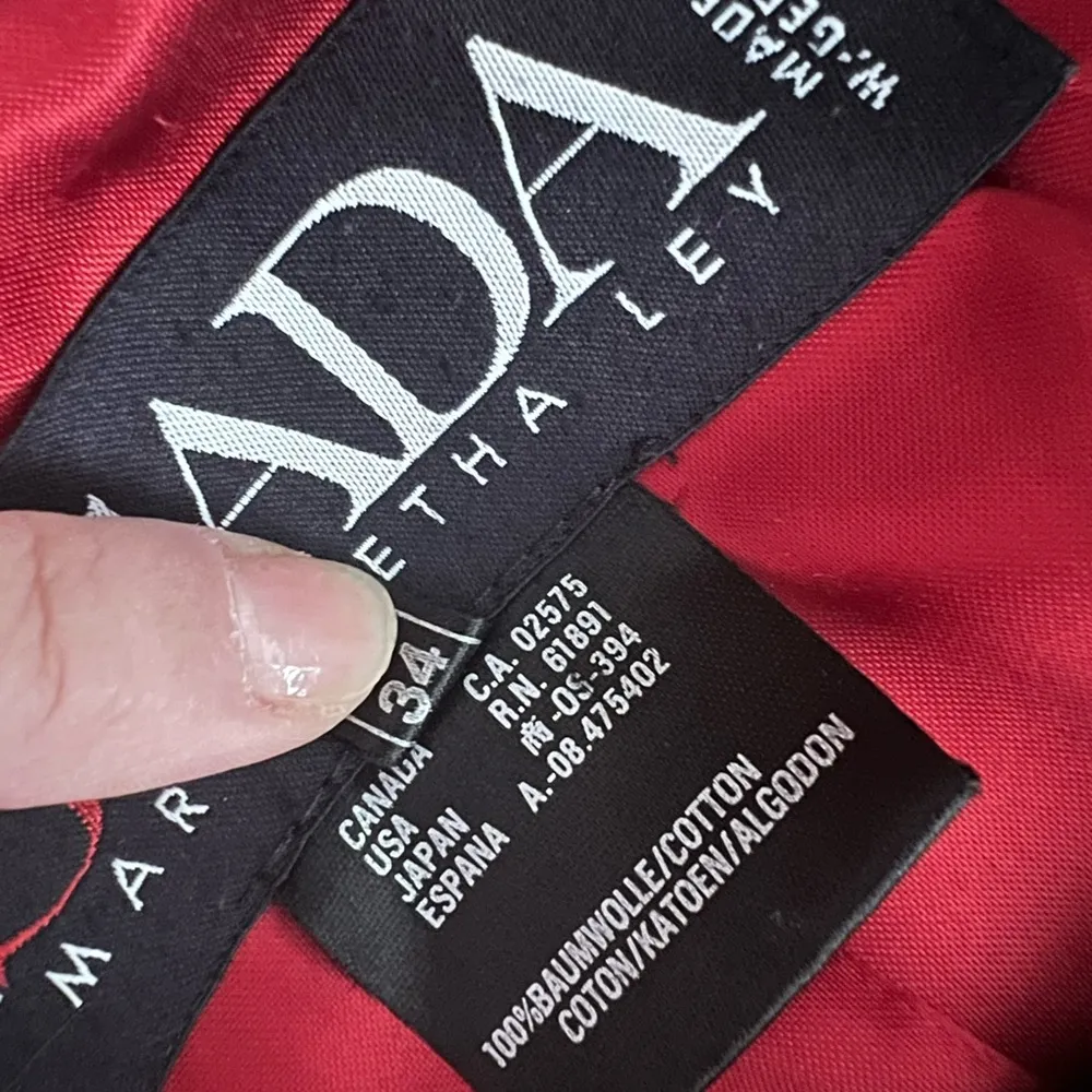 VINTAGE ESCADA Red Belted Cotton Trench Coat Sz 4 - Image 6