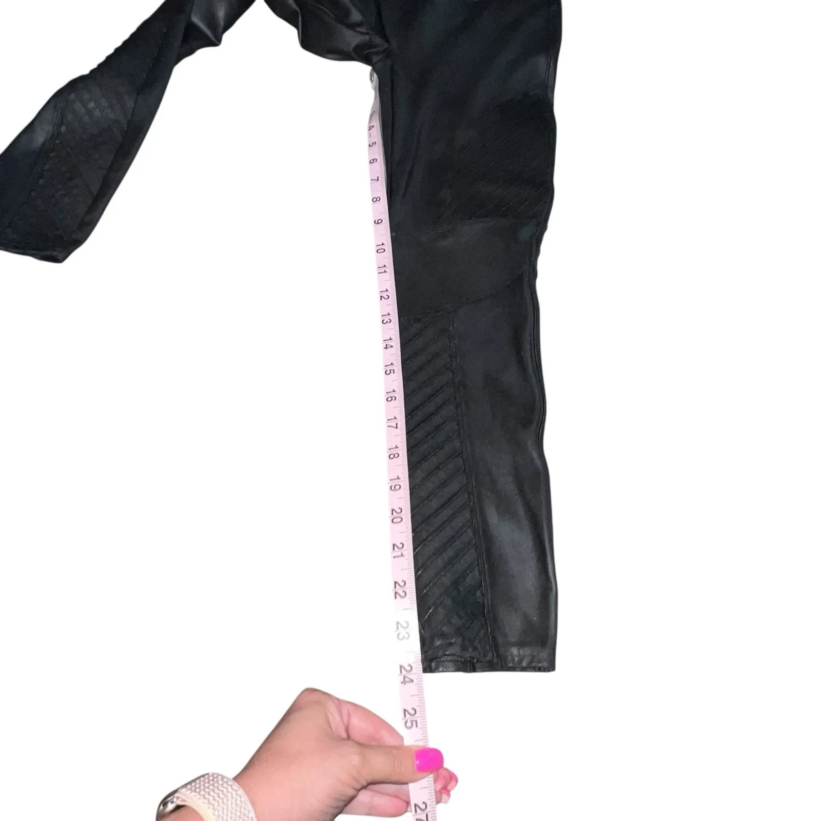 Spanx Moto Leggings Women Size MP Black Faux Leather‎ Shaping High Rise Biker - Image 8