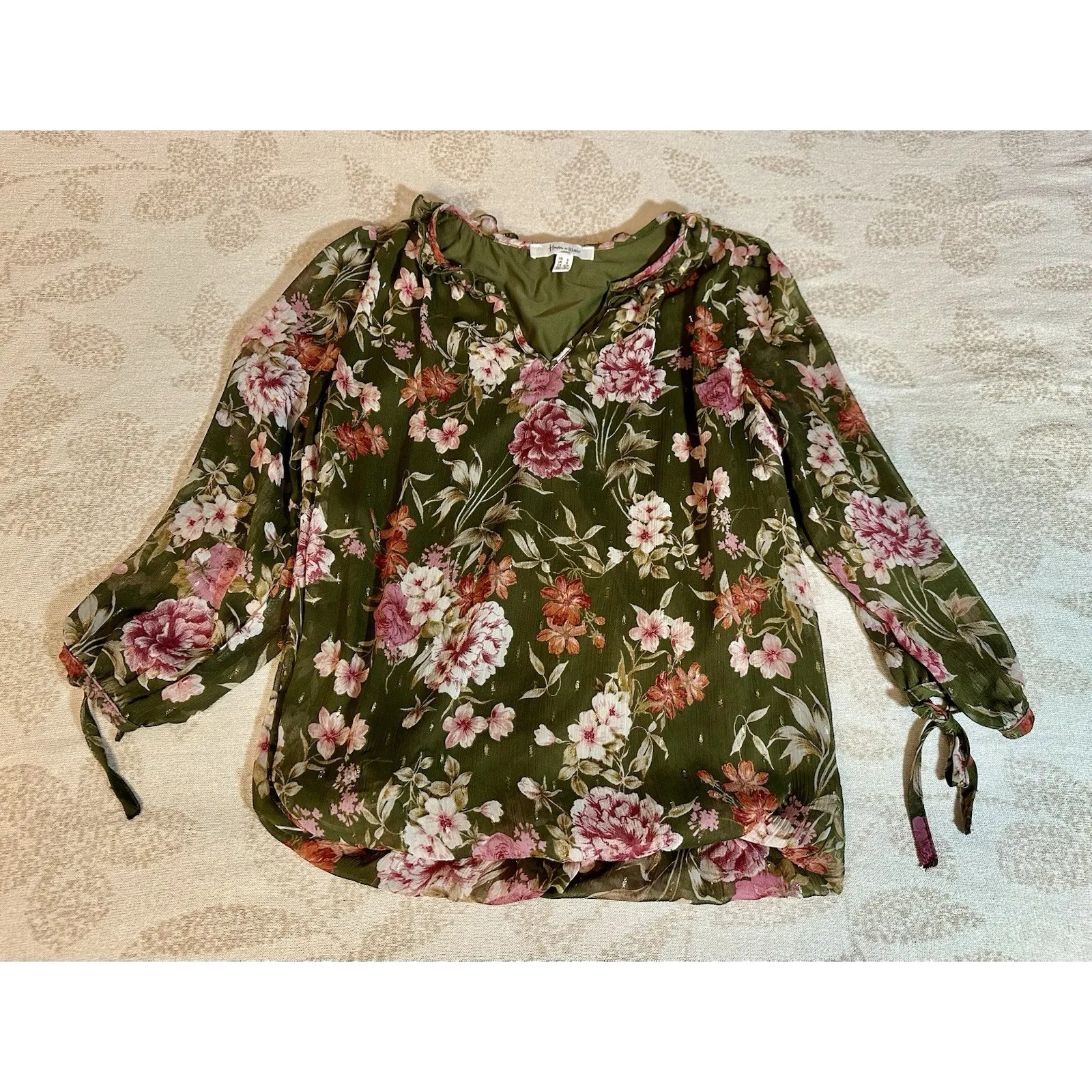 Haver & Blair London Ruffleneck Floral Blouse Top, Small - Image 12