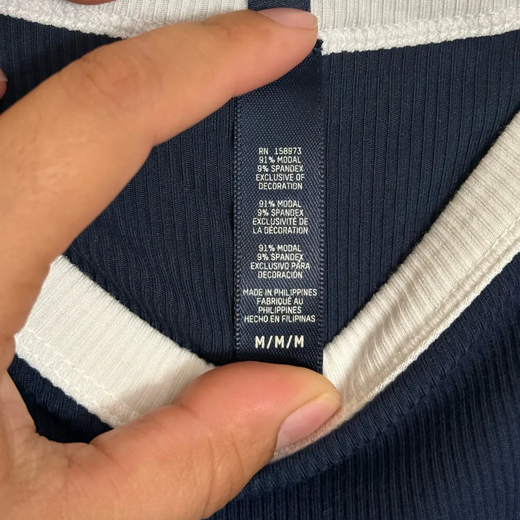 SKIMS sold out Soft Lounge Ringer Scoop Onesie size Medium navy blue and white - Image 11