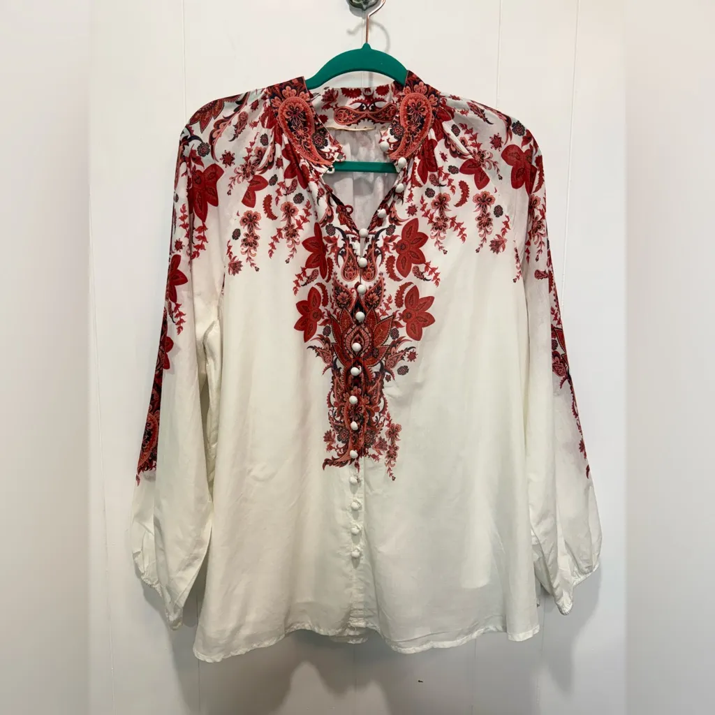 Soft Surroundings Amalia Blouse 100% Cotton Button Detailed Lined Top Size Large - Image 2