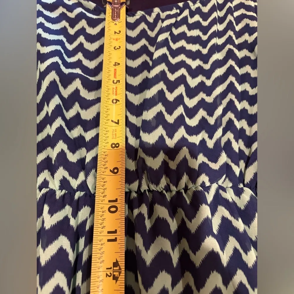 Espresso Blue and Turquoise puff Sleeve dress zig zag pattern women’s small - Image 7