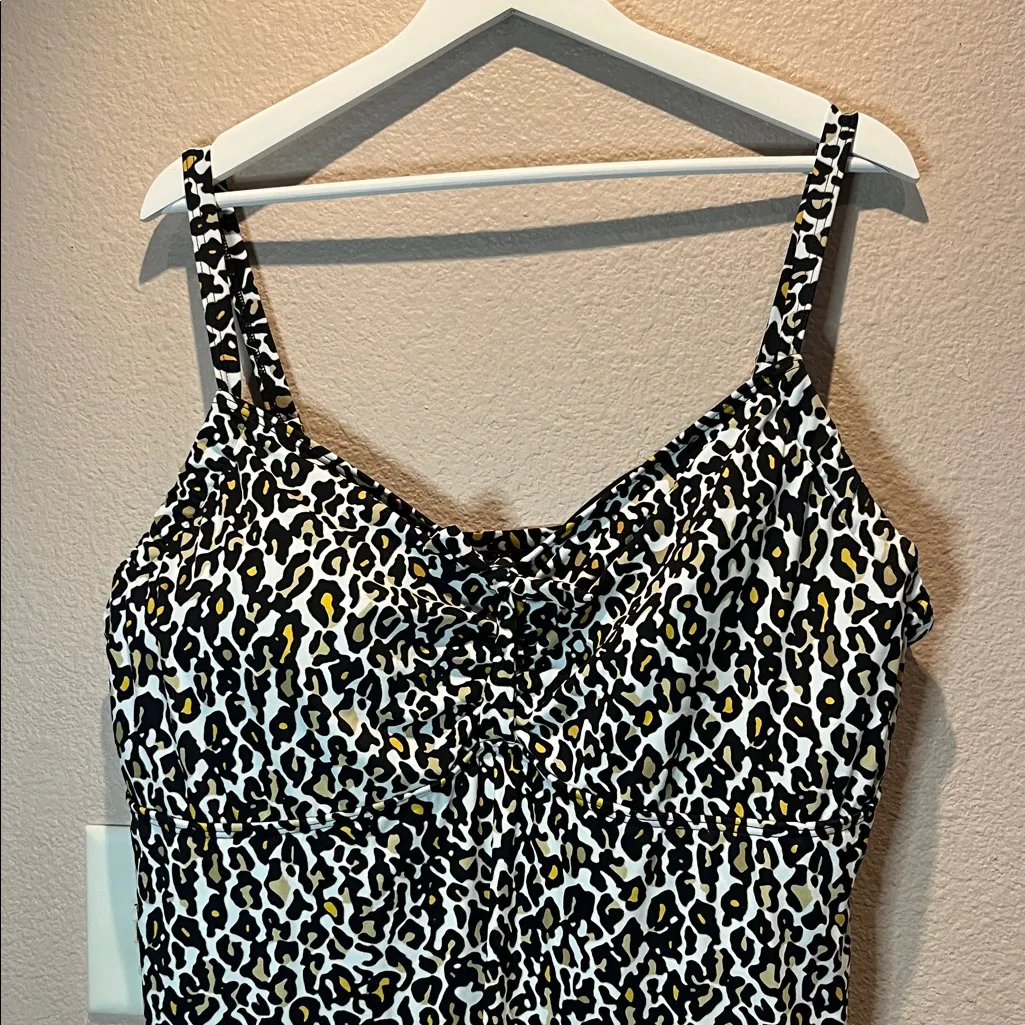 Swimsuits for All Women’s Leopard Print Swim Dress Size 24 Black - Image 3