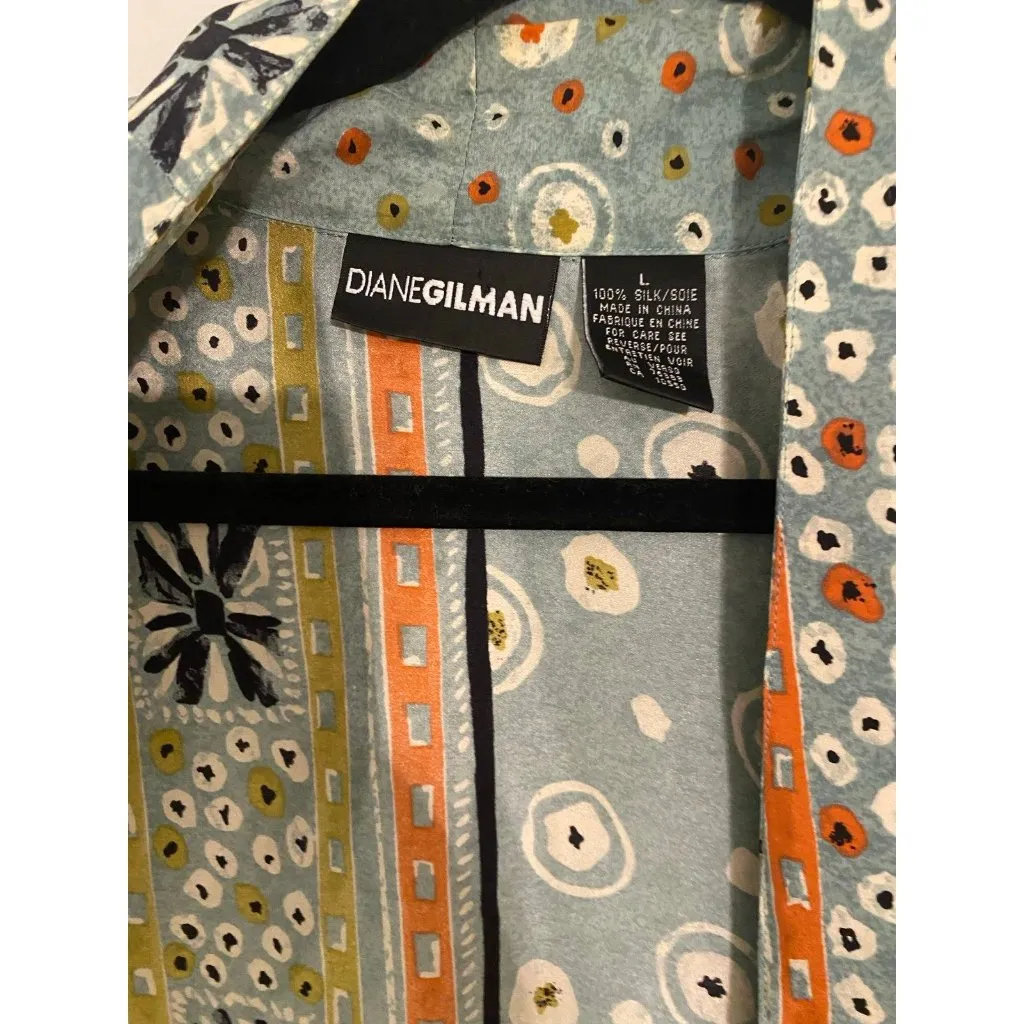 Diane Gilman 100% Silk Oversized Blazer Jacket Abstract Print‎ Pockets Large - Image 5