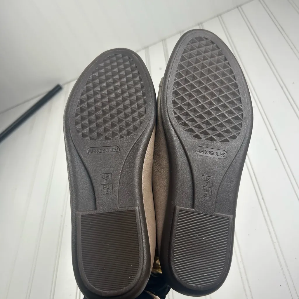 Aerosoles Vintage Women’s Taupe Leather Work Mule Loafers Gold Buckle Size 7M - Image 4