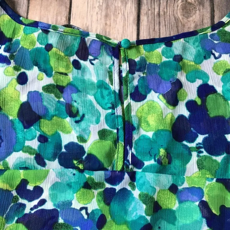 Zac &‎ Rachel Top Women Petite L PL Watercolor Sheer Chiffon Satin Floral Print Green Size undefined - Image 4