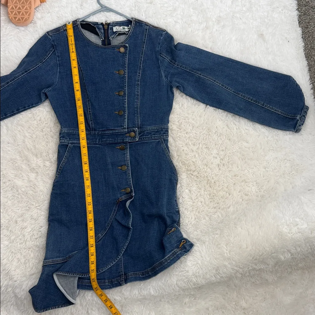 AMUR Sammy Denim Dress Size 6 Puff Sleeve Button Front Ruffle Blue - Image 12