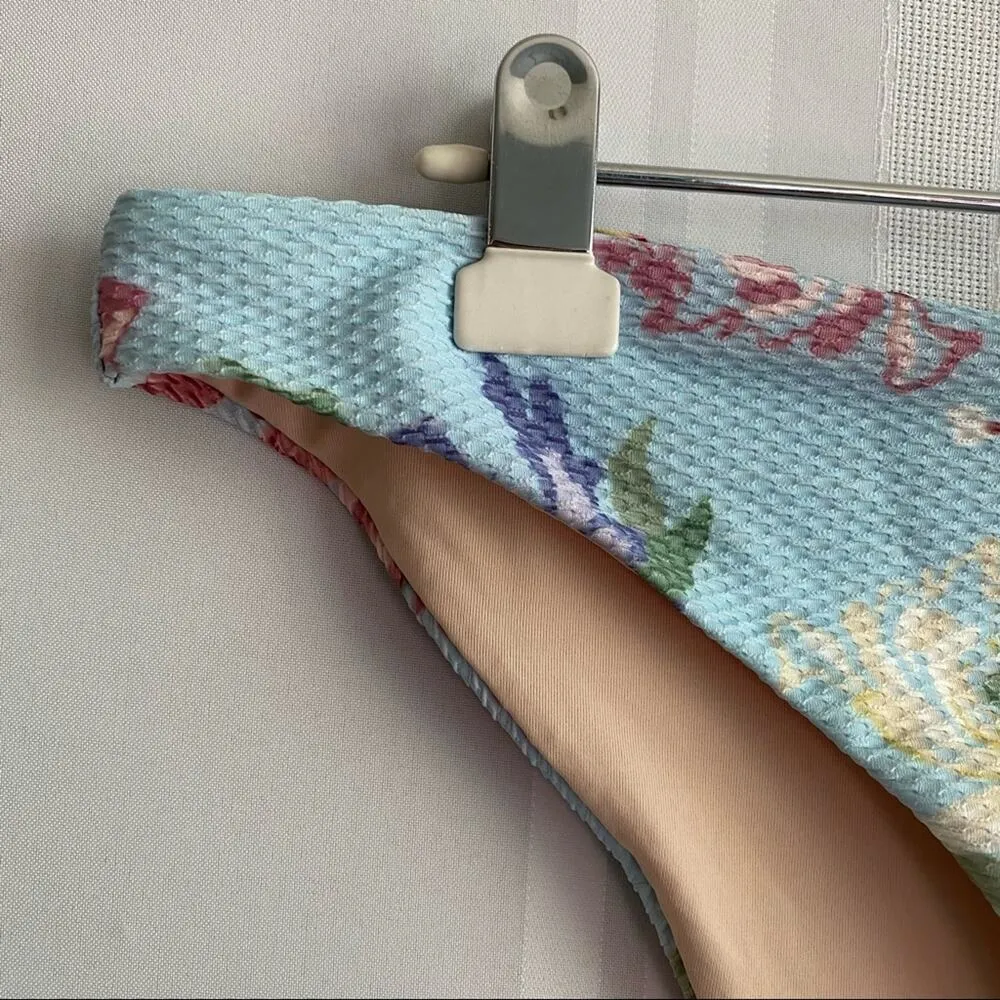 Textured Hipster Floral Bikini Bottoms Blue Size Large Swimwear New - Image 6