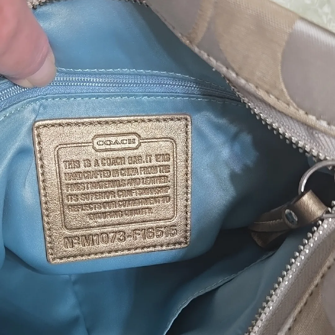 Coach Signature Metallic Bronze and Beige Shoulder Bag Looks and Feels New - Image 8