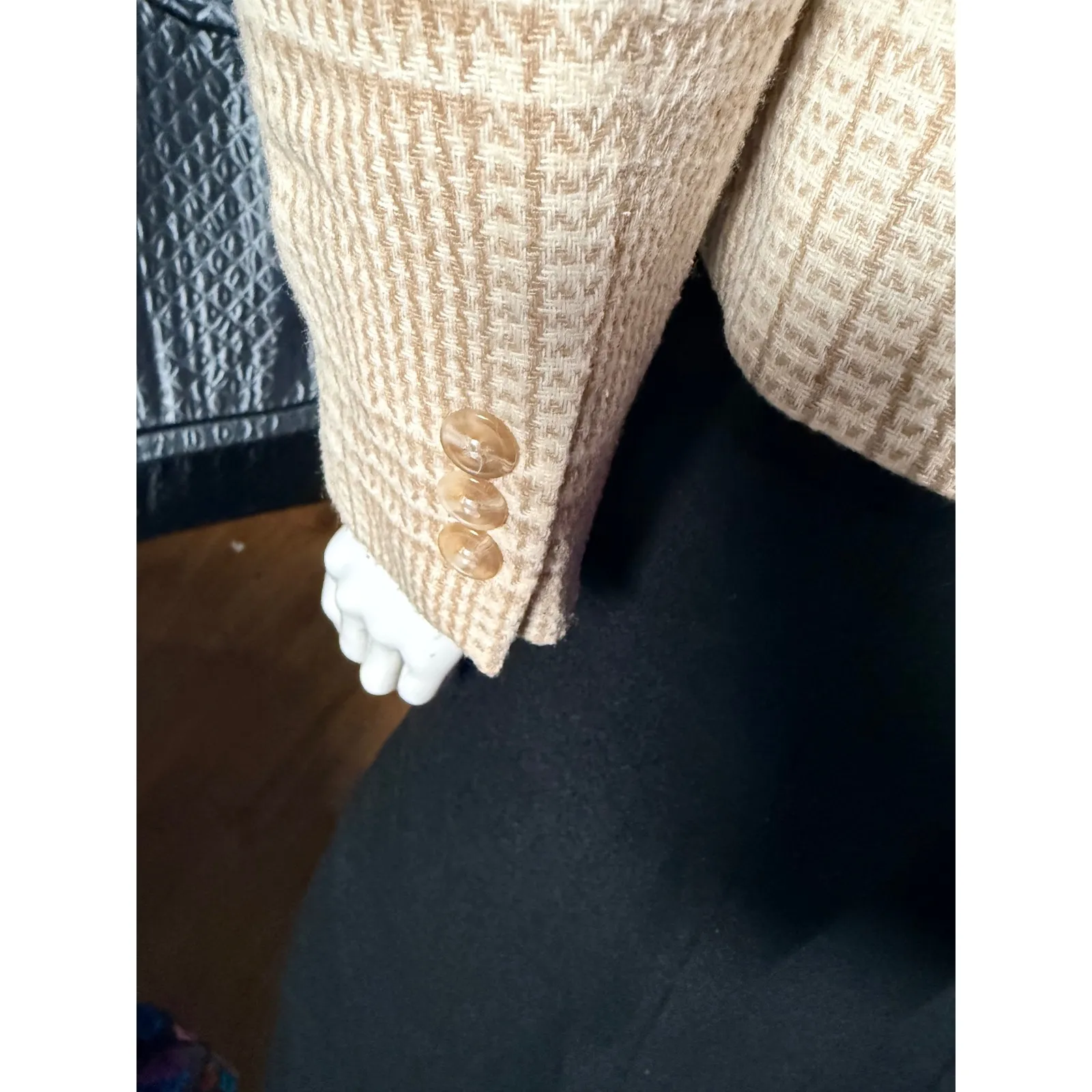 Sweet Suit Petite Women's Beige Plaid Blazer Jacket Size 8 Single Button Tan - Image 5