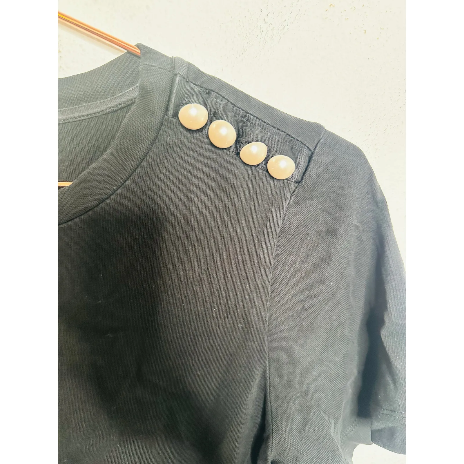 3.1 PHILLIP LIM Black Jersey Material 100% Cotton Pearl Embellished T-Shirt XS - Image 6