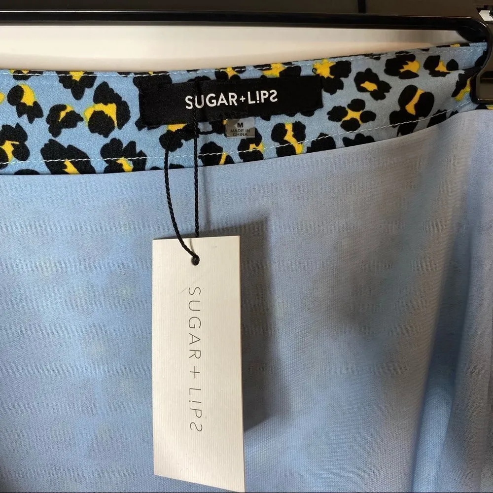 Sugar Lips Satin Animal Print Blue Midi Skirt - Image 5