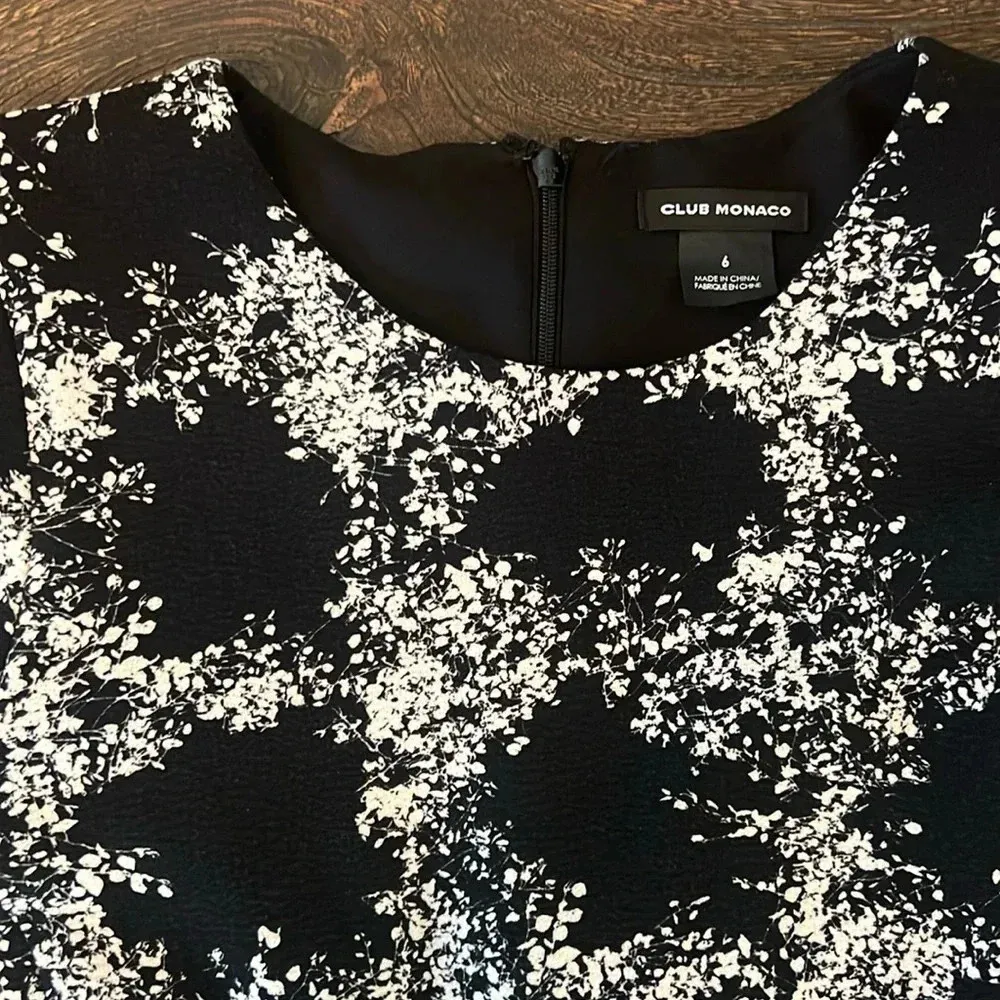 Club Monaco Kaisie Dress Black White 3/4 Sleeve Stretch Knit Lined Size 6 - Image 5