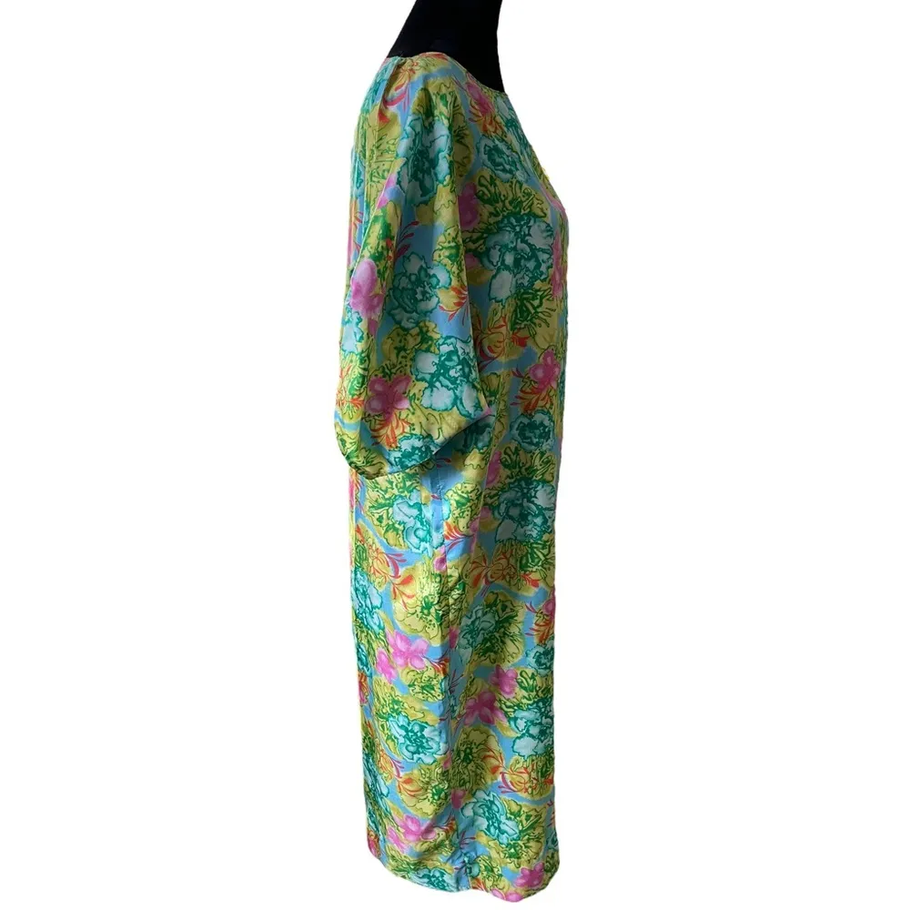 Inge’s Vintage 60s Tropical Hippie Coastal Preppy Luxury Artsy Floral Midi Dress Size 1X - Image 4