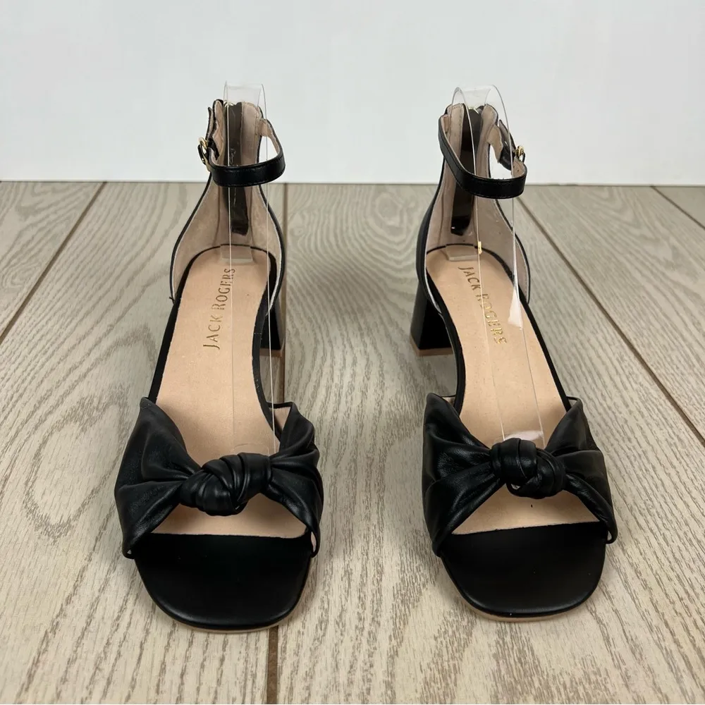 Jack Rogers Women's Abigail Mid- Heel Dress Knot Sandals 9.5M Black Leather $138 - Image 2