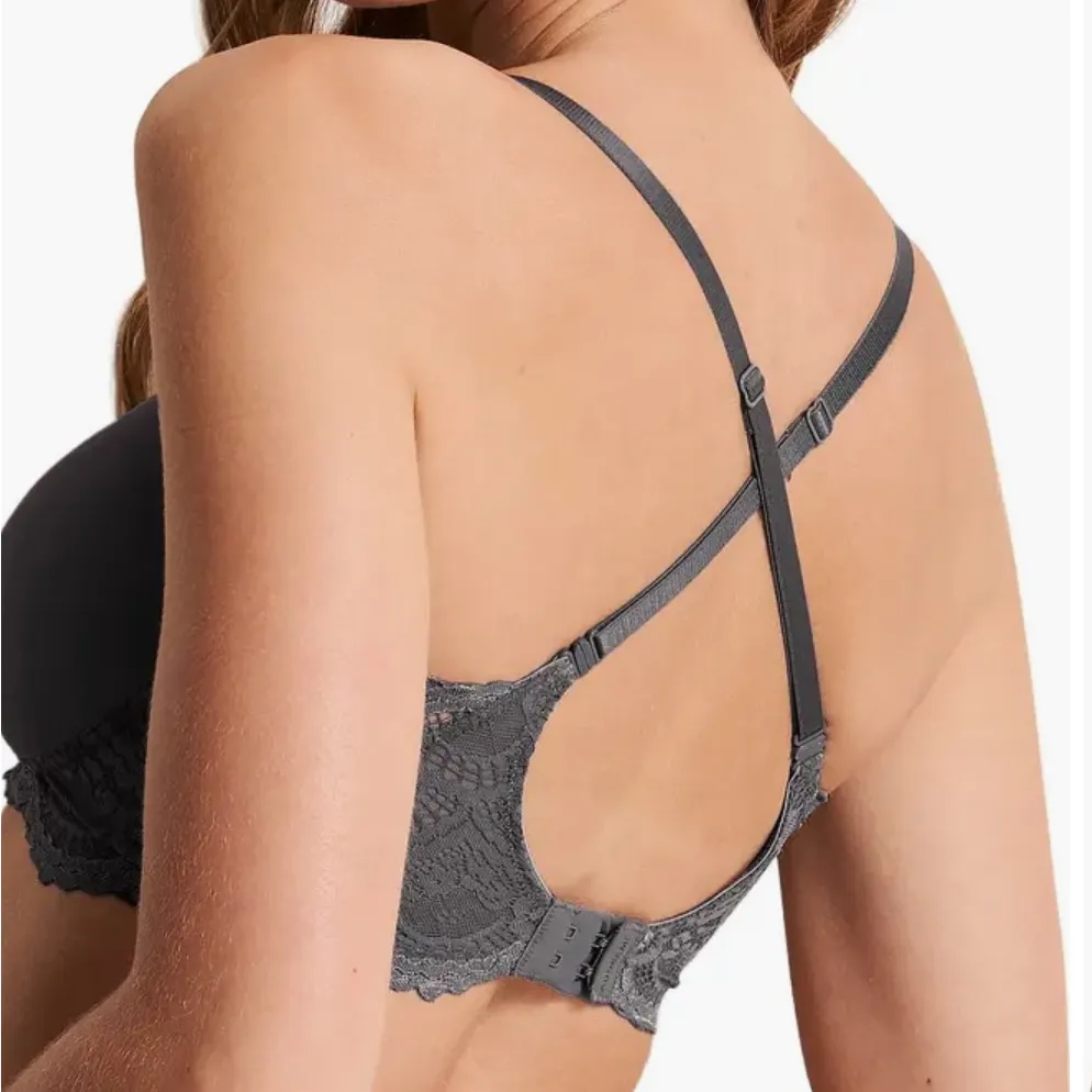 Adore Me Women’s Jainey Contour Plunge Bra Smoky Dark Gray 36C Lace Detail NWT - Image 4