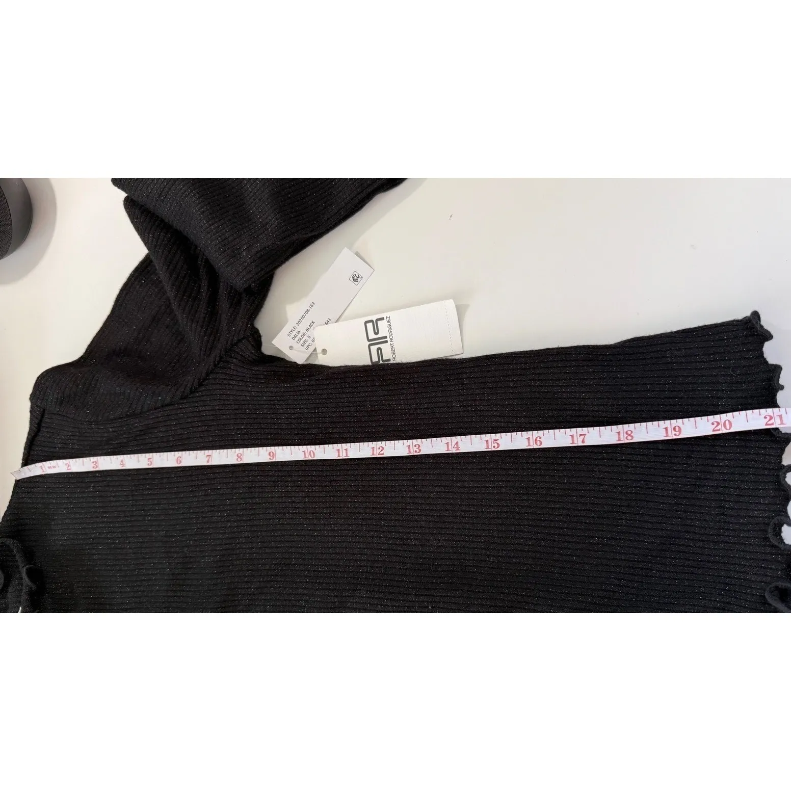 Robert Rodriguez Dalia Black Ribbed Sparkle Mock Neck Lettuce Trim Size S - Image 10