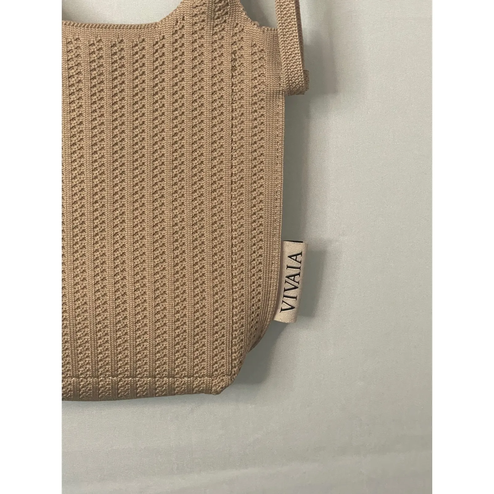 VIVAIA Tan Knit Crochet Woven Bucket Bag Crossbody Strap - Image 2