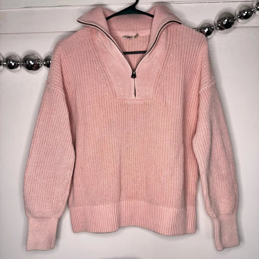 Faherty Sunwashed Mariner Half Zip Knit Cotton Sweater Pink - Image 2