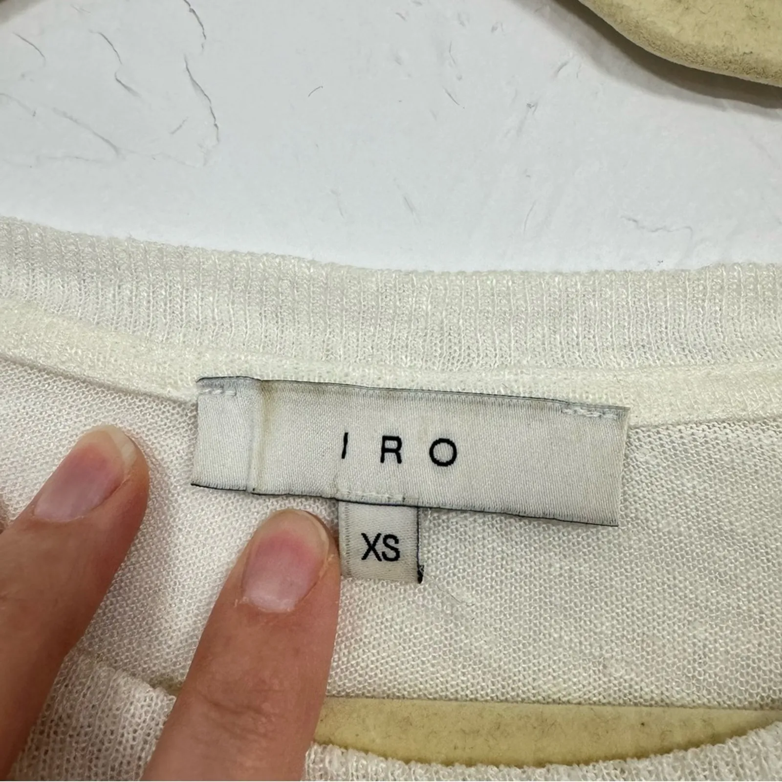 Iro Linen Cream Crew Neck Distressed Pullover Sweater Womens XS Oversized Beachy - Image 6