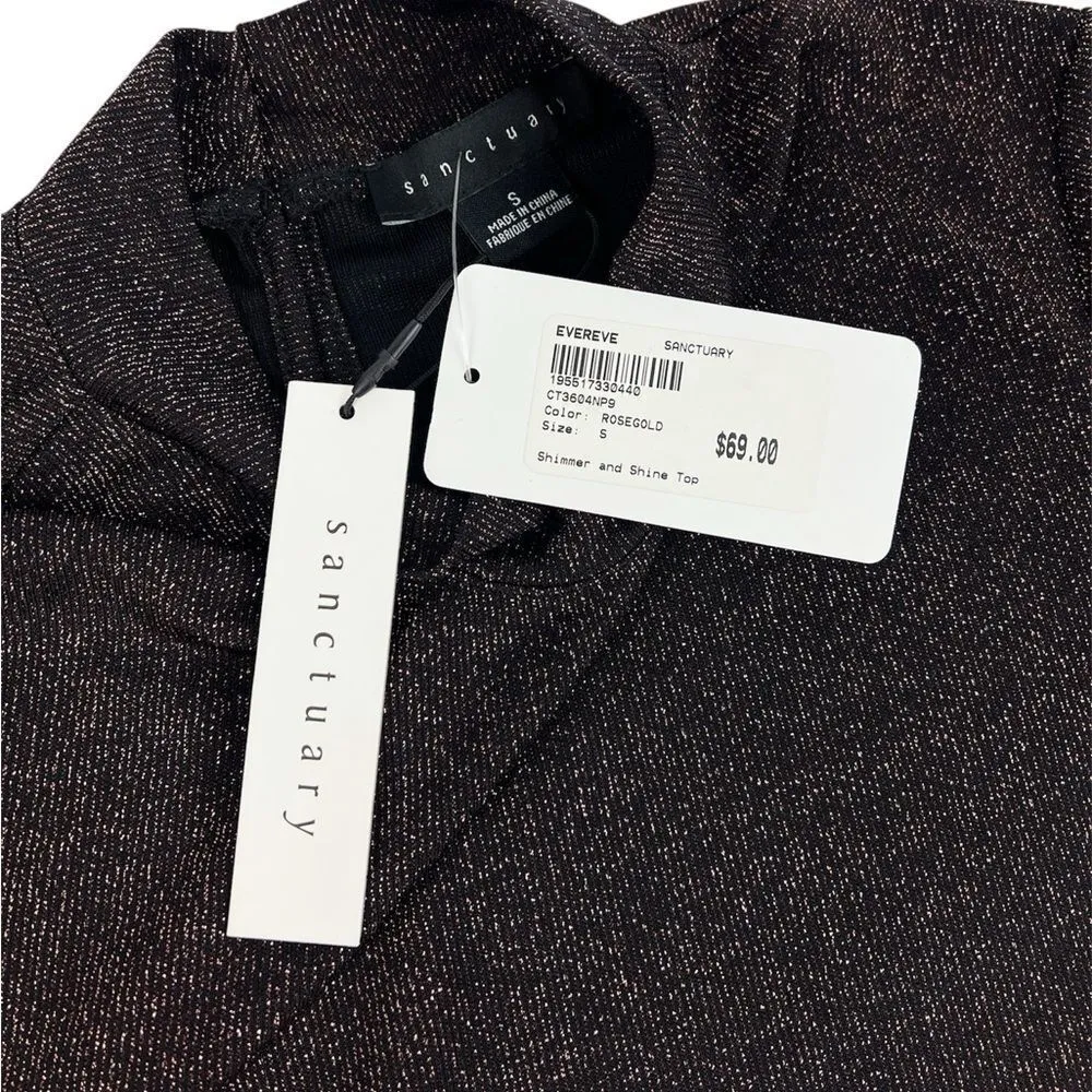 Sanctuary Shimmer And Shine Black Rose Gold Cap Sleeve Blouse Top Size Small - Image 5