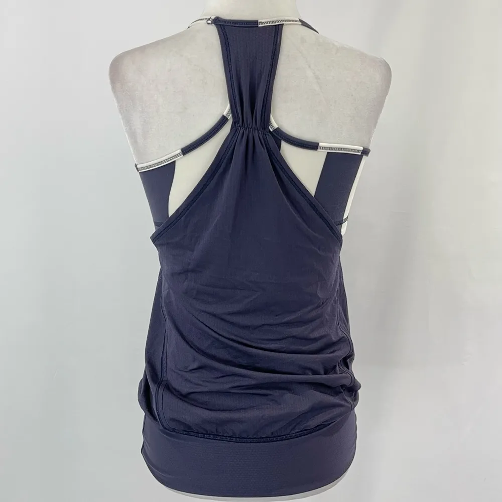 No Limits Layered Sports Bra Loose Fit Tank Top Cadet Blue Stripe Sz 4 - Image 11