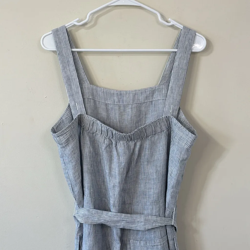 NEW Quince 100% European Linen Square Neck Jumpsuit Blue Pinstripe Size Large - Image 8