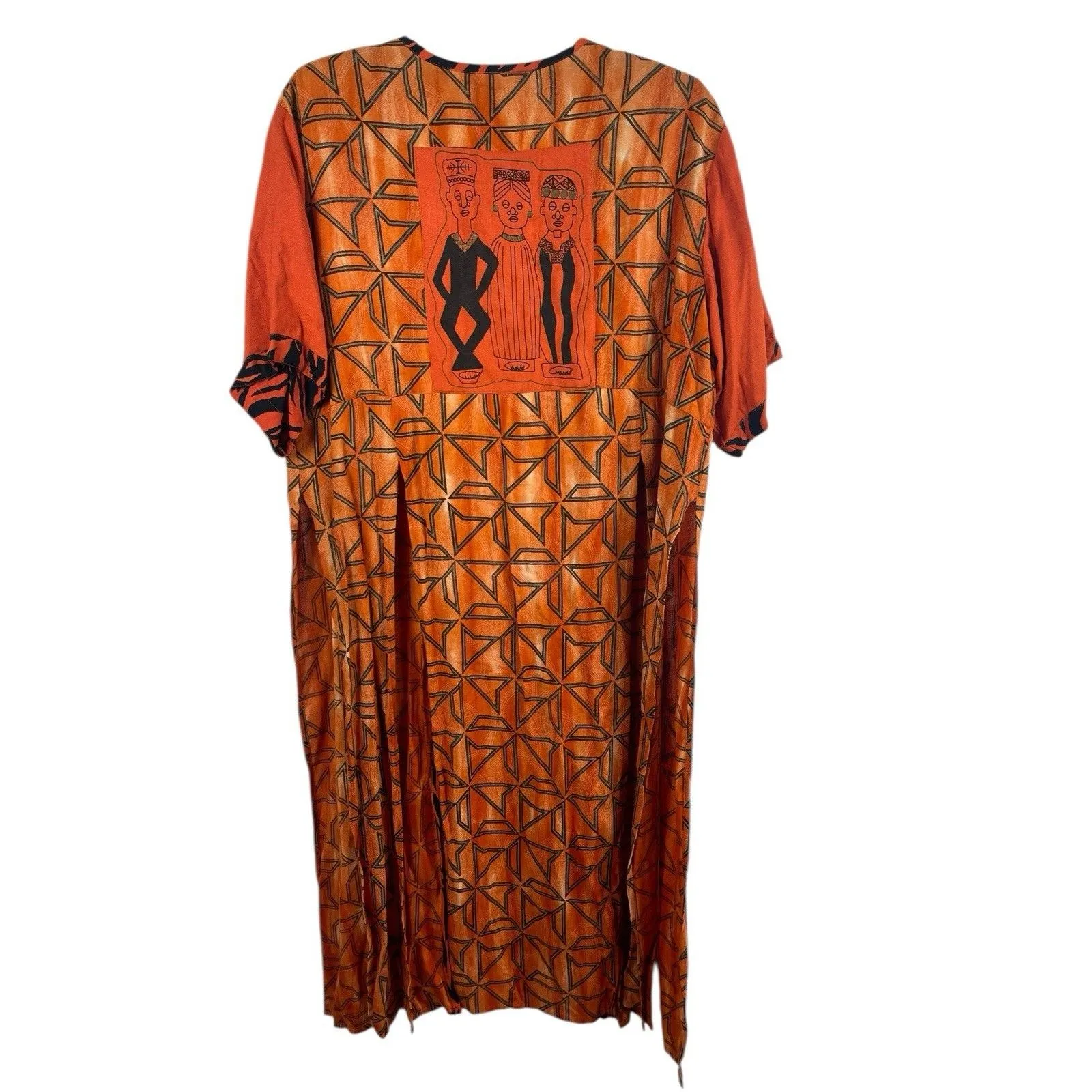 VTG Molato Tribal African Print Orange Duster Long Open Front Short Sleeve XL - Image 2