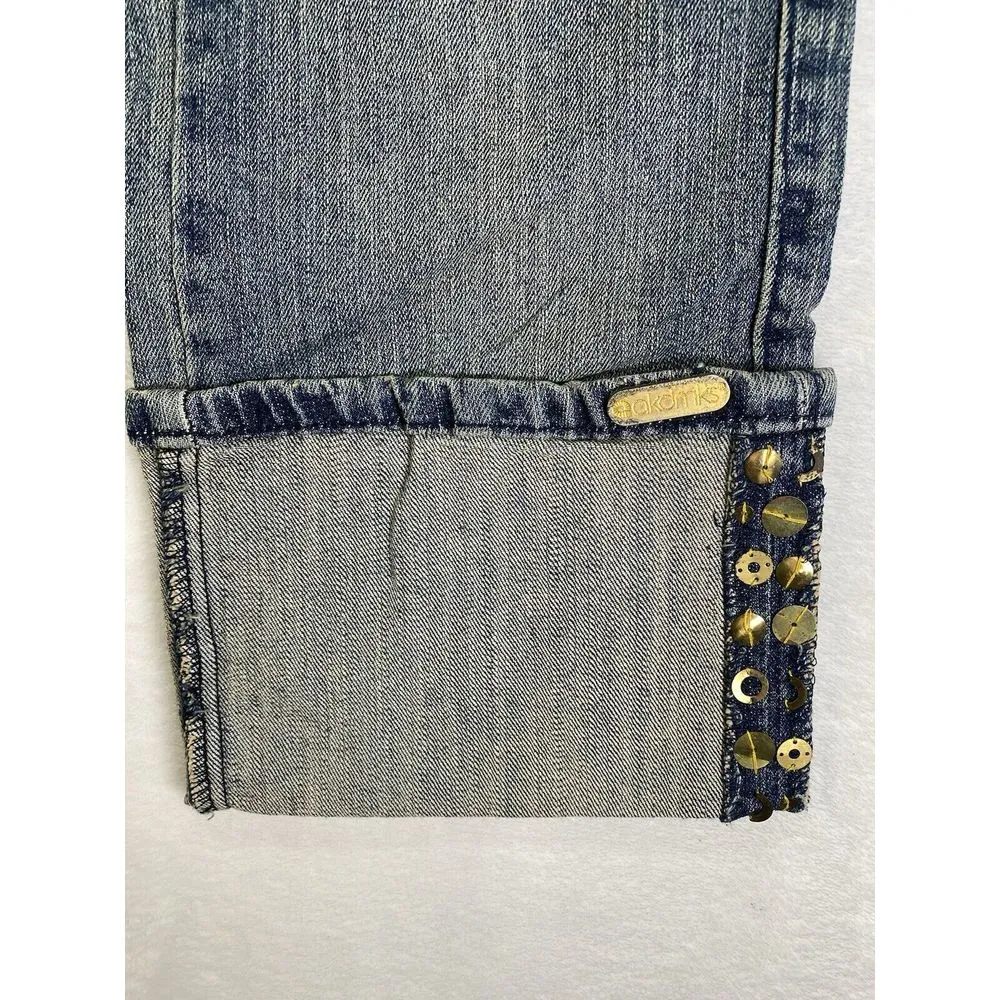Akademiks AKDMKS Womens sz 27‎ cuffed royal capri Jeans Embellished sequins - Image 3