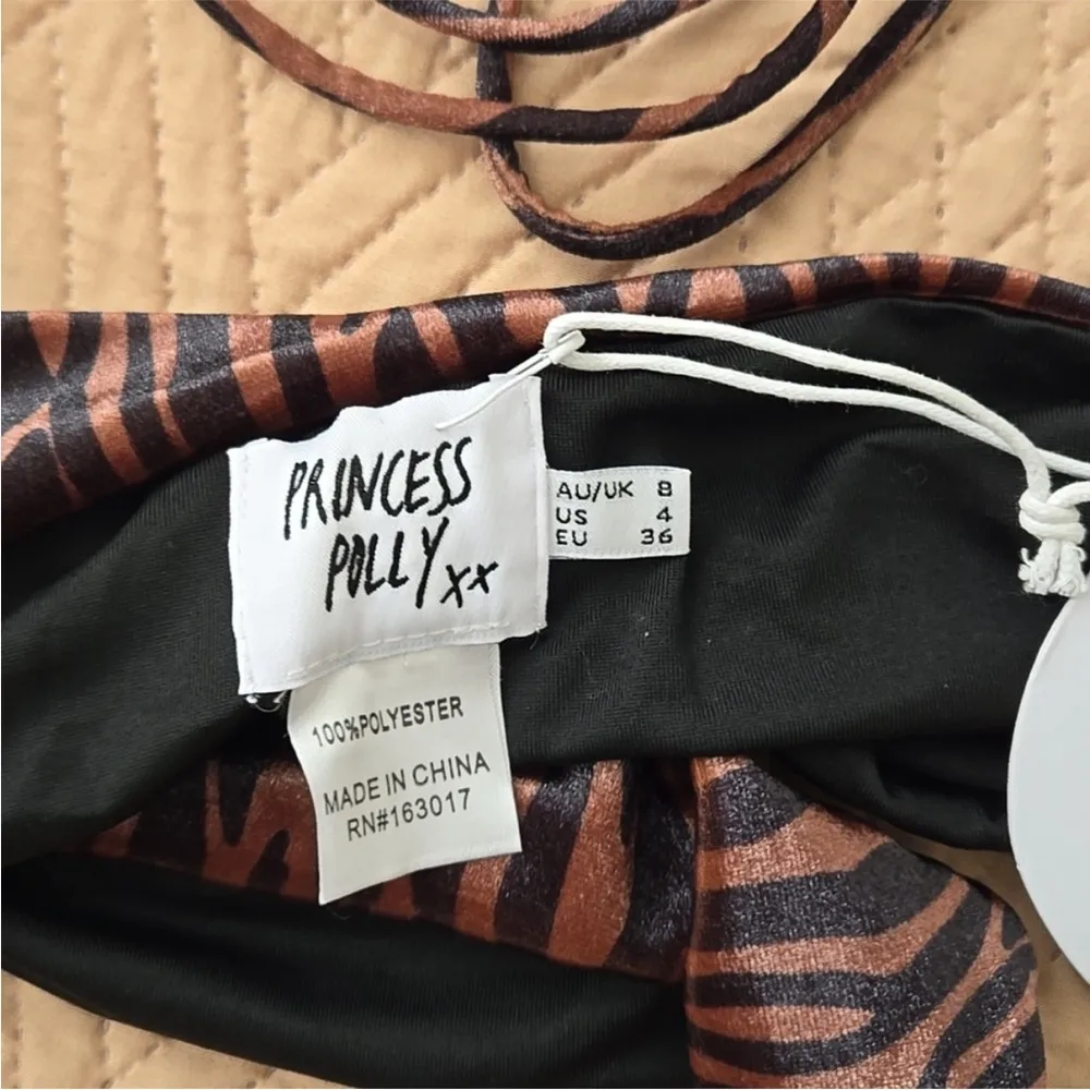 NWT princess polly brown animal print dance till dawn crop bandeau tie top 4 - Image 4