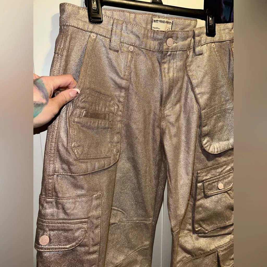 NWOT FREE PEOPLE We The Free Lap Of Luxury Metallic Cargo Pants In Foxy $228MSRP - Image 7