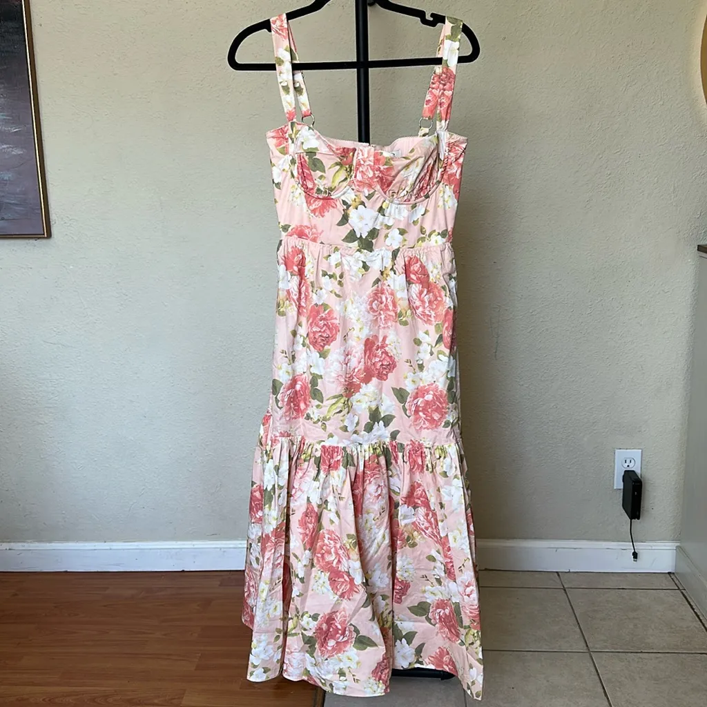 House of CB S D-DD Elia pink peony print cotton midi sundress‎  NWOT - Image 4