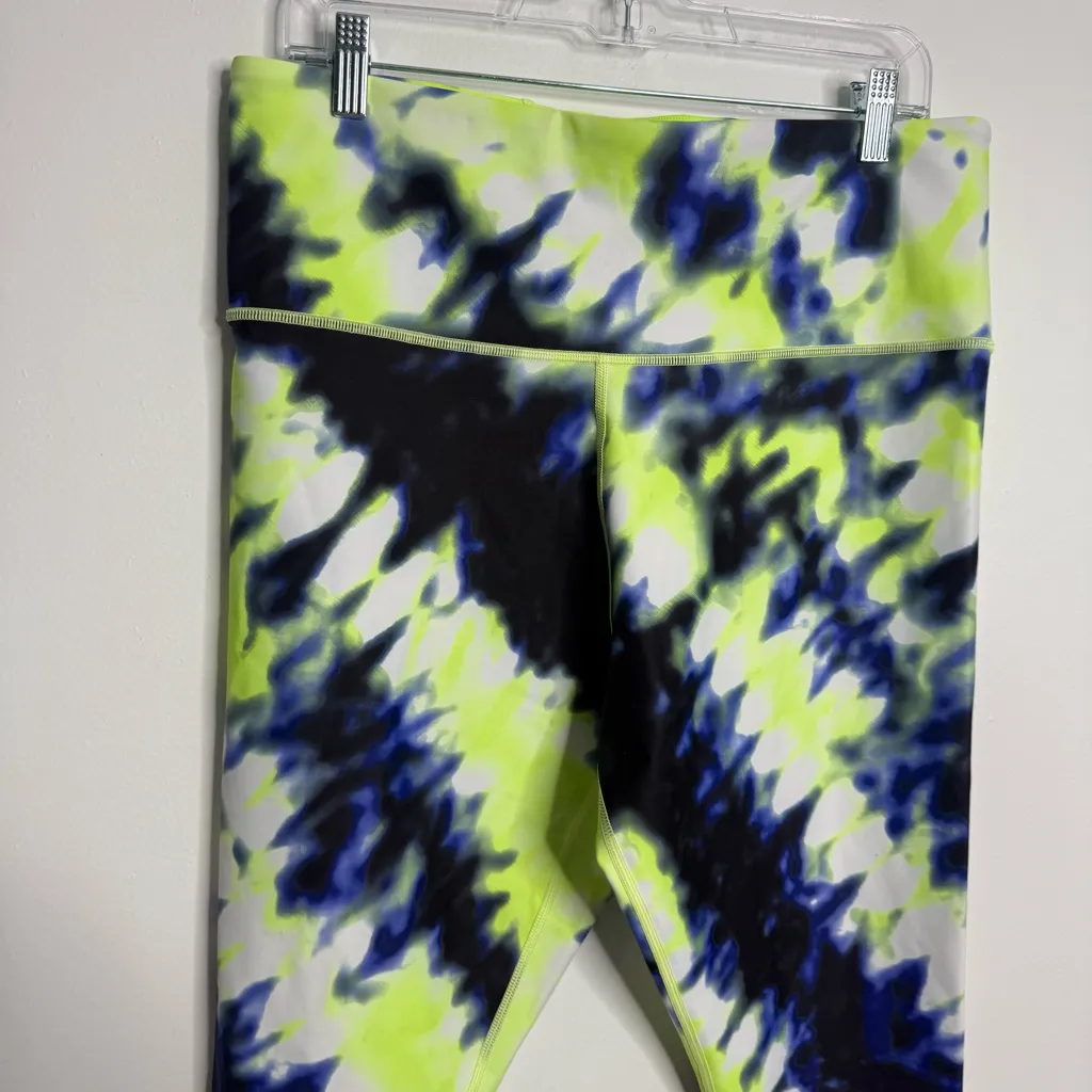 NWOT Athleta‎ Leggings Womens Elation Tie Dye 7/8 Cobalt Blue Neon Green Size 1X - Image 3