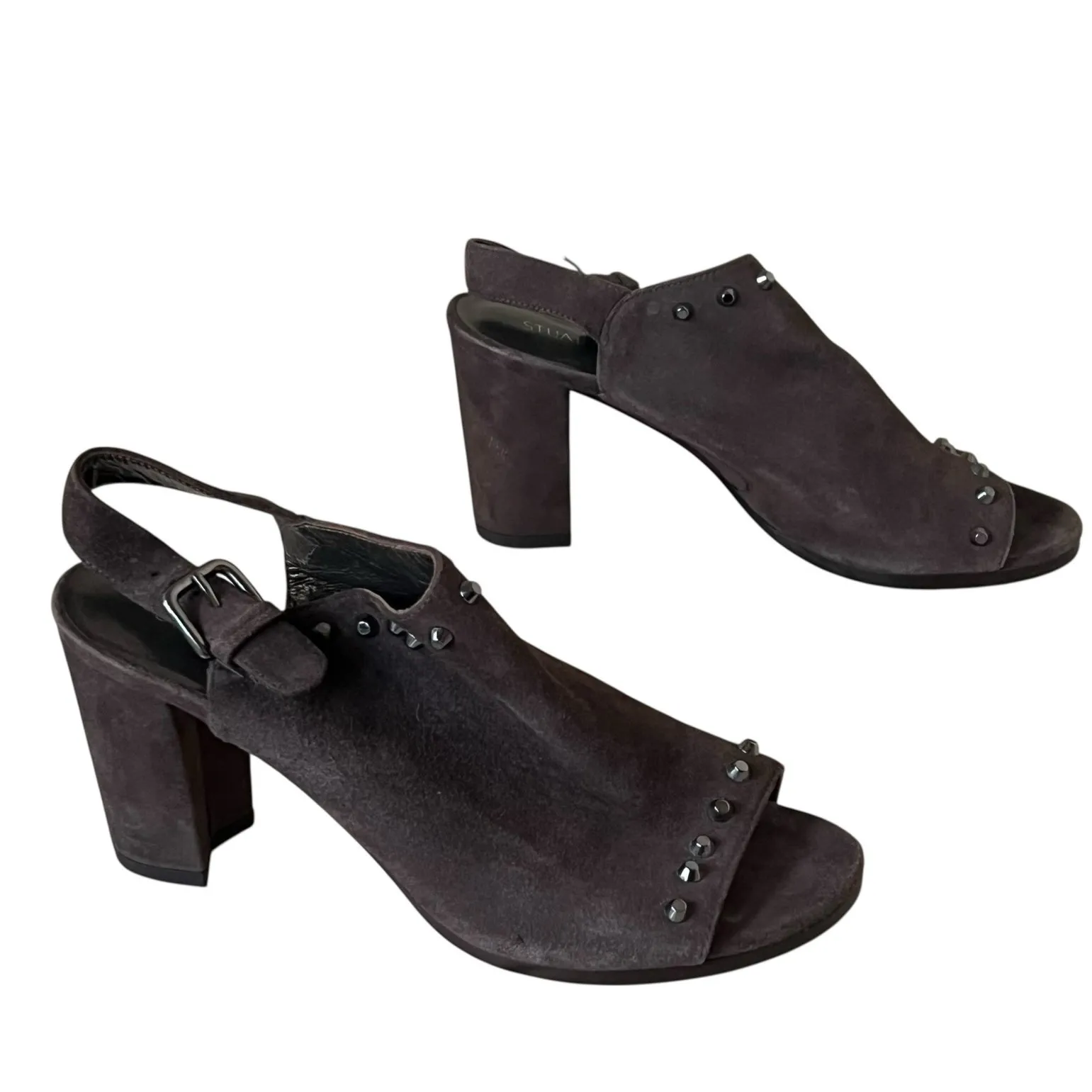 Stuart Weitzman Commodore Bootie 6 Brown Leather Suede Studded Shoes Chic Edgy - Image 5