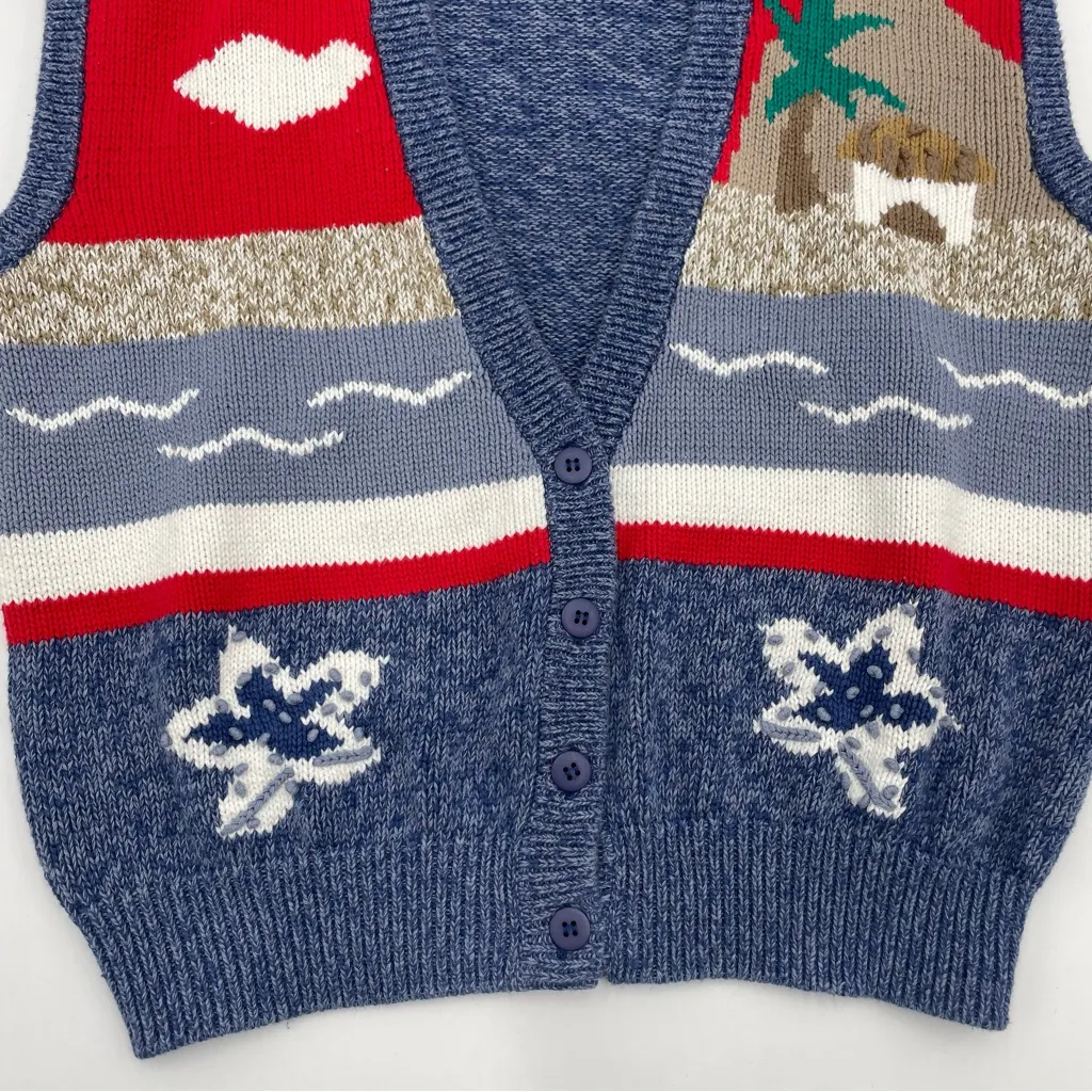 Vintage Sweater Vest Women’s Beach Scene Quirky Scenery Unique Fun Summer Tree Blue Size undefined - Image 8