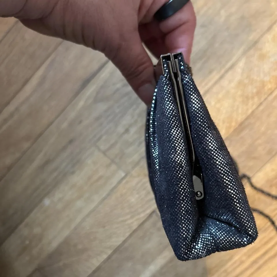 Jessica McClintock Silver Metallic Print clutch bag chain strap purse - Image 6