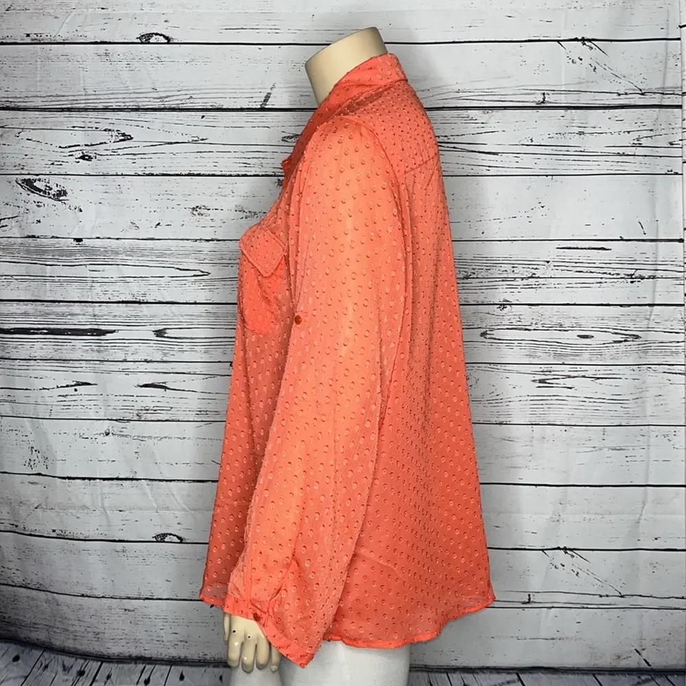 Verve Ami Women NWT 3X Coral Pink Swiss Dot Roll-Tab Sleeve Button Up Blouse Top - Image 3