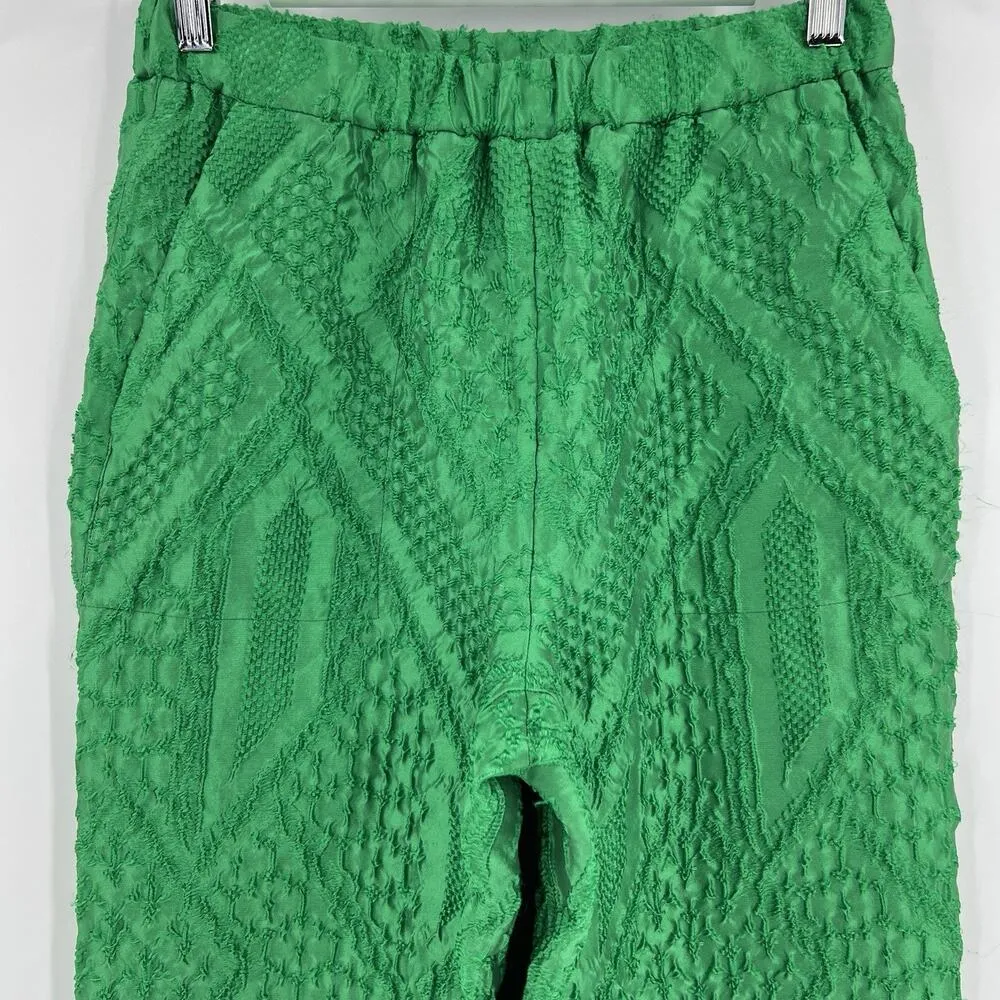 Rosie Assoulin Textured Twill Pants Green‎ Straight Leg High Rise Women’s Size 2 Green - Image 3