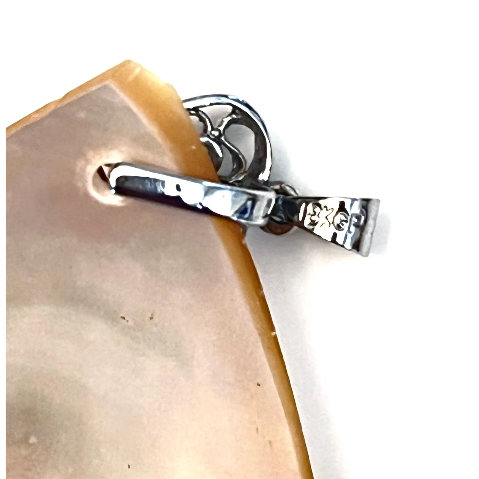 Shell Pendant For Necklace Mother Of Pearl 3.5" Teardrop 18K GF Silver Heart - Image 2